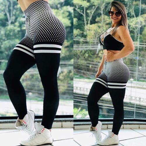 Checkered High Waist Yoga Pant Leggings - Black/White