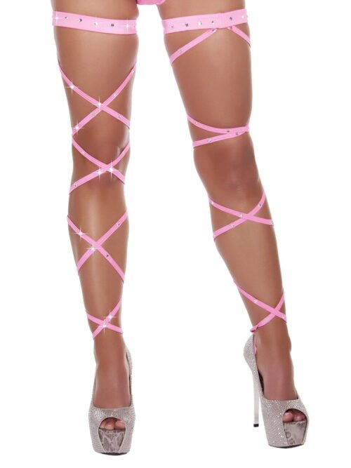 Crystal Studded Bandage Stockings - Pink