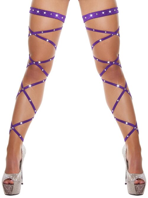 Crystal Studded Bandage Stockings - Purple