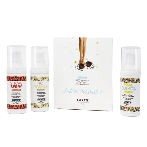Warming Massage Oils Strawberry, Hot Vanilla, Coconut Lets Travel Kit