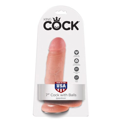 King Cock 7″ Cock with Balls Beige