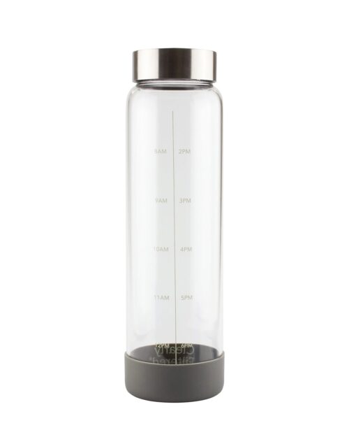 34oz Glass Motivational Water Bottle With Time Markings